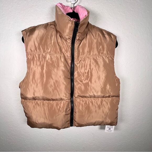 HALARA reversible puffer cropped vest ❄️ pink and brown ❄️ medium - Picture 1 of 3